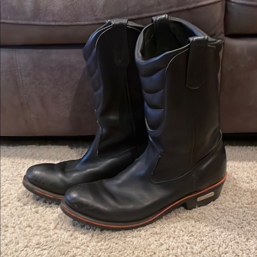 Harley-Davidson Black Leather Pull-On Men's Boots with Orange Trim